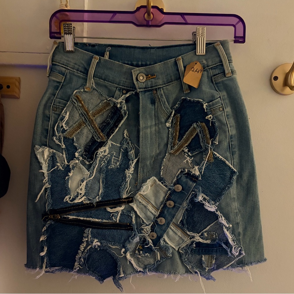 NWT - Patch work Denim Mini Skirt - Custom Made
